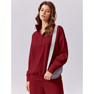 Pinspark Women's 2 Piece Outfit Quarter Zip Sweatshirt & Wide Leg Sweatpants Lounge Tracksuit