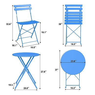 Bistro Table and Chairs Set, 3 Piece Folding Patio Bistro Chair with Table, Weather-Resistant