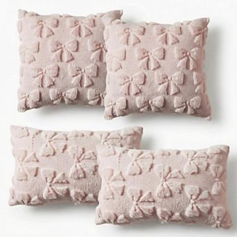4-Pack Bow Pillow Covers, 18"x18" & 20"x12" Soft Faux Fur Cushion Case for Girls Bed Sofa Couch