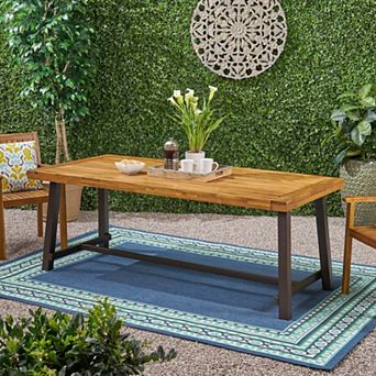 Outdoor Dining Table Large Acacia Wood & Metal Table, Seats up to 8