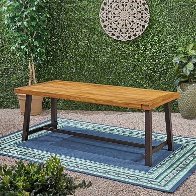 Outdoor Dining Table Large Acacia Wood & Metal Table, Seats up to 8