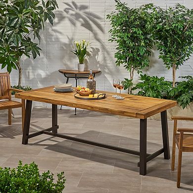 Outdoor Dining Table Large Acacia Wood & Metal Table, Seats up to 8