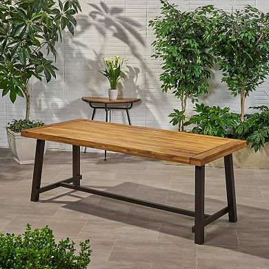Outdoor Dining Table Large Acacia Wood & Metal Table, Seats up to 8