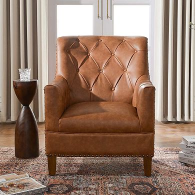 Top-Grain Genuine Leather Upholstered Armchair