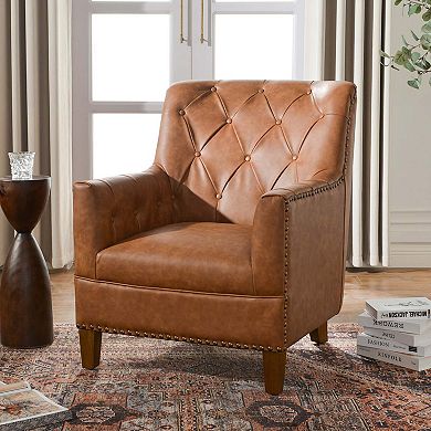 Top-Grain Genuine Leather Upholstered Armchair