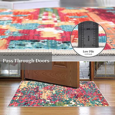 Modern Abstract Area Rug Machine Washable Low Pile Stain Resistant Carpet for Dining Room Bathroom