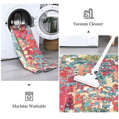 Modern Abstract Area Rug Machine Washable Low Pile Stain Resistant Carpet for Dining Room Bathroom