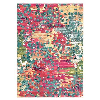 Modern Abstract Area Rug Machine Washable Low Pile Stain Resistant Carpet for Dining Room Bathroom