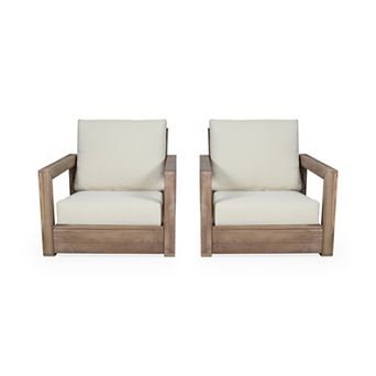 Club Chair Legless Acacia Wood Lounge Chair, Set of 2