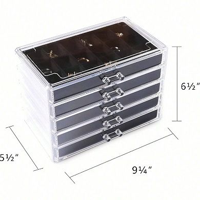 Acrylic Jewelry Organizer with 5 Drawers for Women - Velvet Trays, Stackable, Perfect Gift