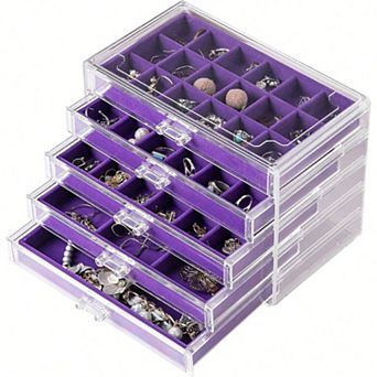 Acrylic Jewelry Organizer with 5 Drawers for Women - Velvet Trays, Stackable, Perfect Gift