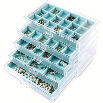 Acrylic Jewelry Organizer with 5 Drawers for Women - Velvet Trays, Stackable, Perfect Gift