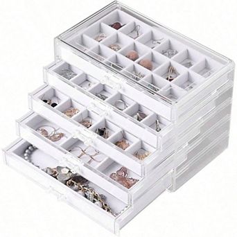 Acrylic Jewelry Organizer with 5 Drawers for Women - Velvet Trays, Stackable, Perfect Gift