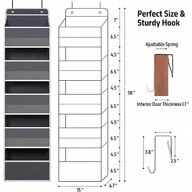 Over Door Organizer, 5 Large Pockets, 6 Mesh Pockets, Heavy Duty, Eco Friendly, Easy Install