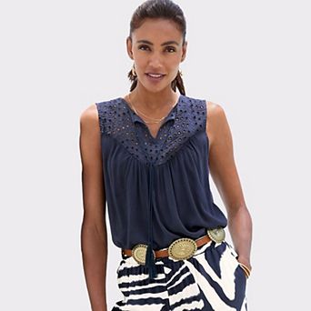 Lascana Women's Sleeveless Eyelet Top