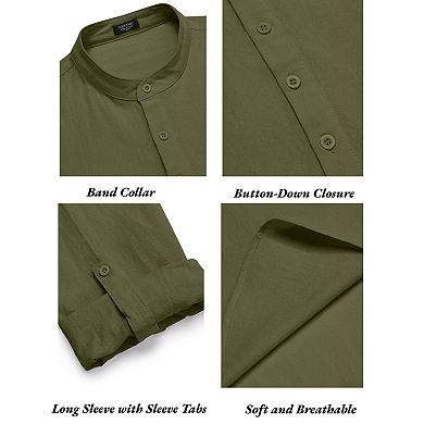 COOFANDY Men' 2 Pieces Cotton Linen Set Long Sleeve Henley Shirts Casual Beach Pants With Pockets