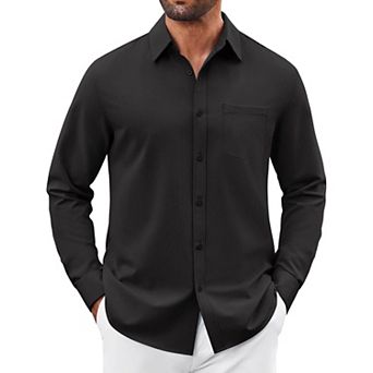 COOFANDY Mens Button Down Shirt Casual Untucked Shirts Long Sleeve Dress Shirt with Pocket