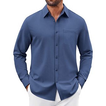 COOFANDY Mens Button Down Shirt Casual Untucked Shirts Long Sleeve Dress Shirt with Pocket