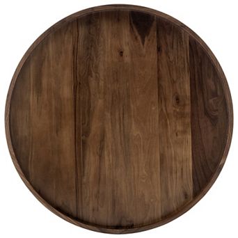 Round Black Walnut Solid Wood Serving Tray Ottoman Tray