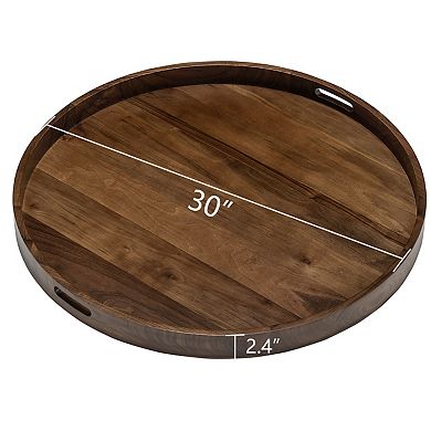 Round Black Walnut Solid Wood Serving Tray Ottoman Tray