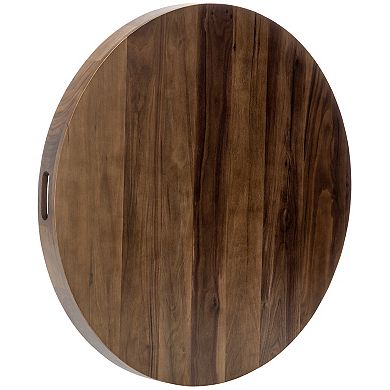 Round Black Walnut Solid Wood Serving Tray Ottoman Tray