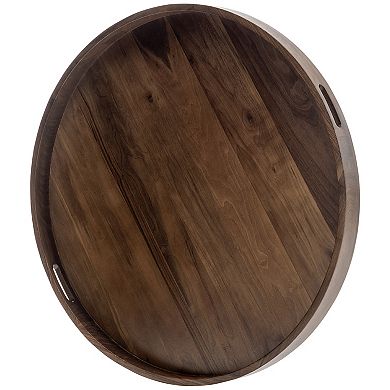 Round Black Walnut Solid Wood Serving Tray Ottoman Tray