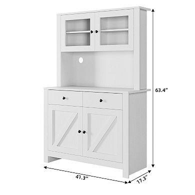 Kitchen Pantry Cabinet with Microwave Stand, Freestanding Hutch Cabinet with Buffet Cupboard