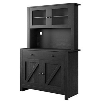 Kitchen Pantry Cabinet with Microwave Stand, Freestanding Hutch Cabinet with Buffet Cupboard