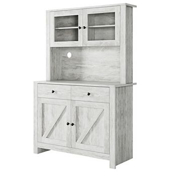 Kitchen Pantry Cabinet with Microwave Stand, Freestanding Hutch Cabinet with Buffet Cupboard