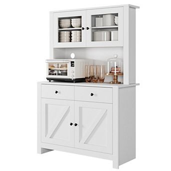 Kitchen Pantry Cabinet with Microwave Stand, Freestanding Hutch Cabinet with Buffet Cupboard