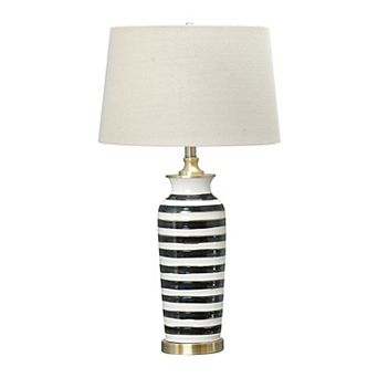 Hello Honey Striped Ceramic Table Lamp with Brushed Gold Accents, Black and White