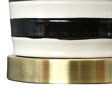 Hello Honey Striped Ceramic Table Lamp with Brushed Gold Accents, Black and White
