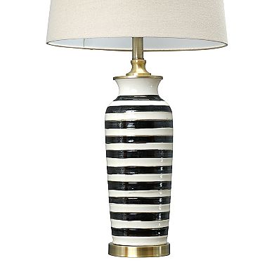Hello Honey Striped Ceramic Table Lamp with Brushed Gold Accents, Black and White