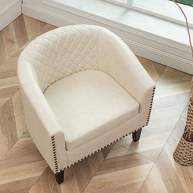 Tufted Faux Leather Small Barrel Club Chair
