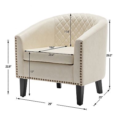 Tufted Faux Leather Small Barrel Club Chair
