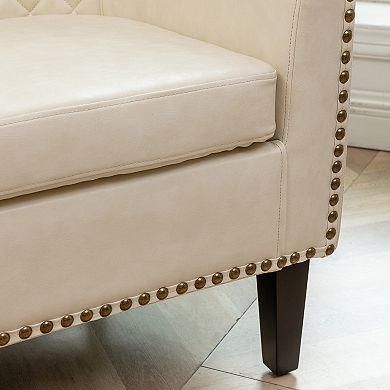 Tufted Faux Leather Small Barrel Club Chair