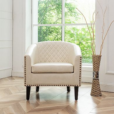 Tufted Faux Leather Small Barrel Club Chair