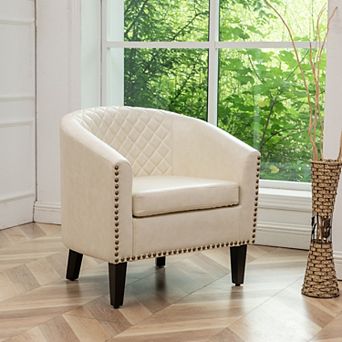 Tufted Faux Leather Small Barrel Club Chair