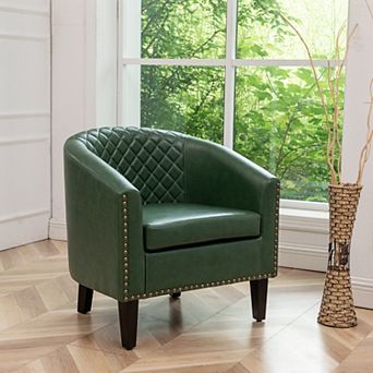 Tufted Faux Leather Small Barrel Club Chair