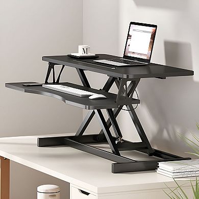 Ergonomic Desk Converter for Laptop, Monitor, and Workspace Organization - Black