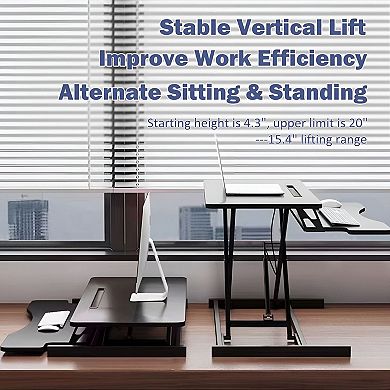 Ergonomic Desk Converter for Laptop, Monitor, and Workspace Organization - Black