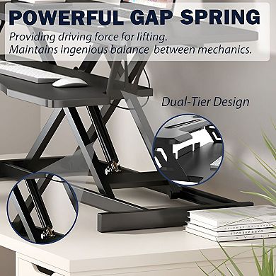 Ergonomic Desk Converter for Laptop, Monitor, and Workspace Organization - Black