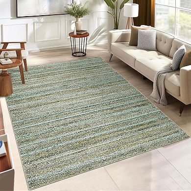 Modern Washable Braid Print Area Rug, Stain Resistant Low Pile Carpet with Non-Slip Backing