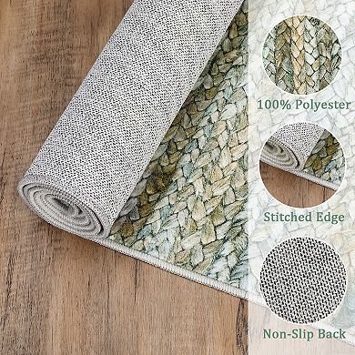 Modern Washable Braid Print Area Rug, Stain Resistant Low Pile Carpet with Non-Slip Backing