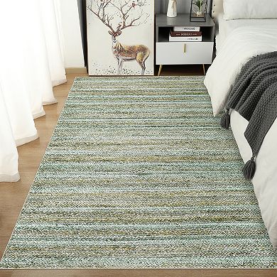 Modern Washable Braid Print Area Rug, Stain Resistant Low Pile Carpet with Non-Slip Backing