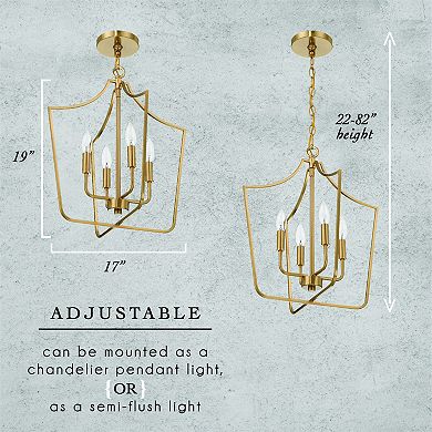 Hello Honey Tapered Metal 4-Light Candelabra Ceiling Light, Brushed Gold