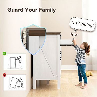 Farmhouse Coffee Bar Cabinet with Sliding Barn Doors & 4 Drawers