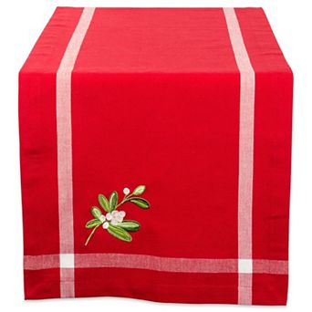 DII Red Embroidered Mistletoe Corner With Border Table Runner