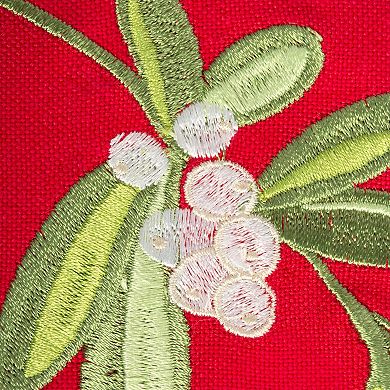 DII Red Embroidered Mistletoe Corner With Border Table Runner
