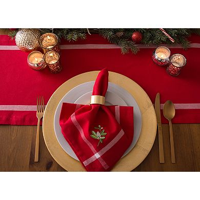 DII Red Embroidered Mistletoe Corner With Border Table Runner